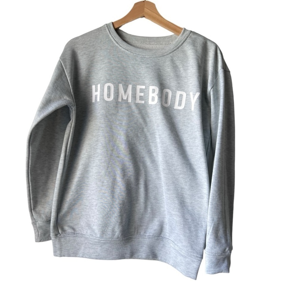 Women's Homebody sweater silver grey funny long sleeve light fabric mom size s .